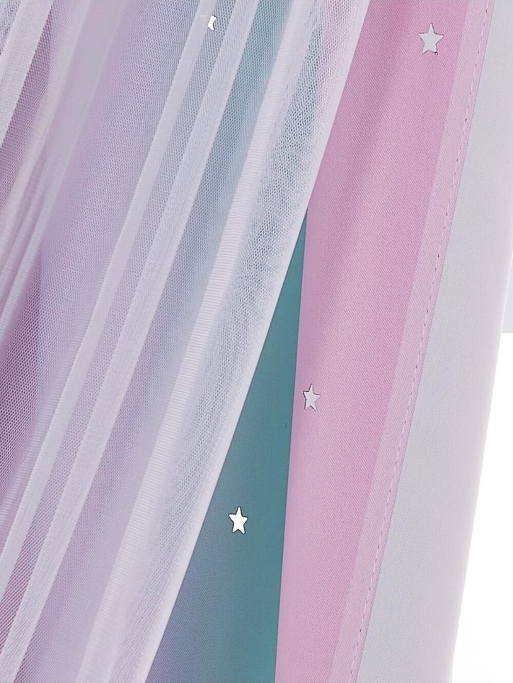 Pastel Rainbow Blackout Curtain with Star Cutouts, Dreamy Kids Room Decor - Picture 5 of 6